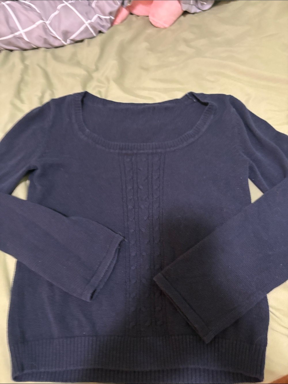 Vintage Navy Cable-Front Women's Sweater; Form fitting